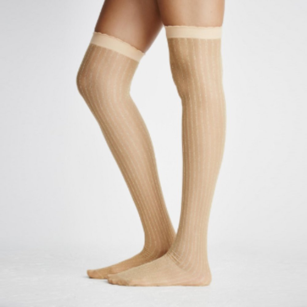 FREE PEOPLE bardot glitter gold thigh hi socks